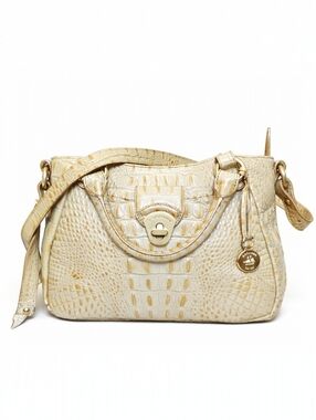 Brahmin Melbourne Colette Satchel Beige Croc Embossed Leather Crossbody